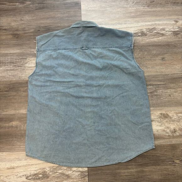 Vintage Y2K Harley Davidson Police Motorcycles Blue Denim Men L Sleeveless Shirt - Picture 3 of 7